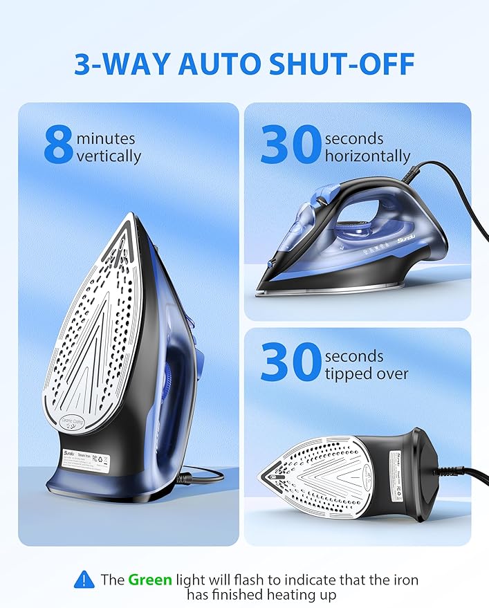 Sundu Steam Iron for Clothes with Rapid Heating Ceramic Coated Soleplate,1500W with Precise Thermostat Dial,Self-Cleaning, Auto-Off,11.84oz Water Tank for Home Clothes Ironing Use,0604C