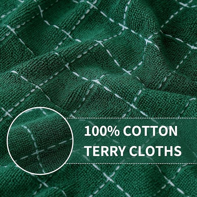 Homaxy 100% Cotton Terry Kitchen Dish Cloths, Ultra Soft and Absorbent Dish Towels for Kitchen, Perfect for Drying and Washing Dishes, 8 Pack, 12 x 12 Inches, Dark Green