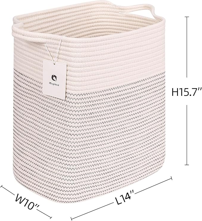 Medium and Large Woven Basket//With Handle, Used for Toys and Fabric Storage Basket used for Storing xl Storage Box, Decorative Storage Box Room (14L*15.7H I White/Black Line, 14L*10W*15.7H)