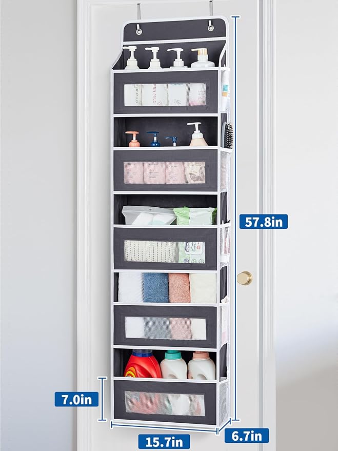 JARLINK Over The Door Organizer, 5 Shelf Door Hanging Organizer with 5 Large Pockets, 44 lbs Weight Capacity Hanging Storage for Bathroom, Bedroom, Nursery, RV, Pantry (Dark Grey)