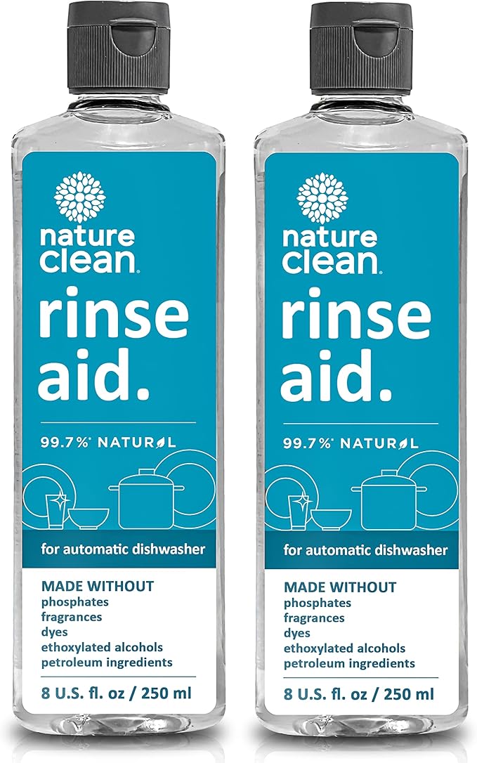 Nature Clean Natural Dishwasher Rinse Aid Liquid, Plant-Based Dishwasher Drying Agent with 99.7% Natural Ingredients, Unbelievable Power and No Nasty Chemicals. Hard Water Stain Remover. 8 oz 2-pack