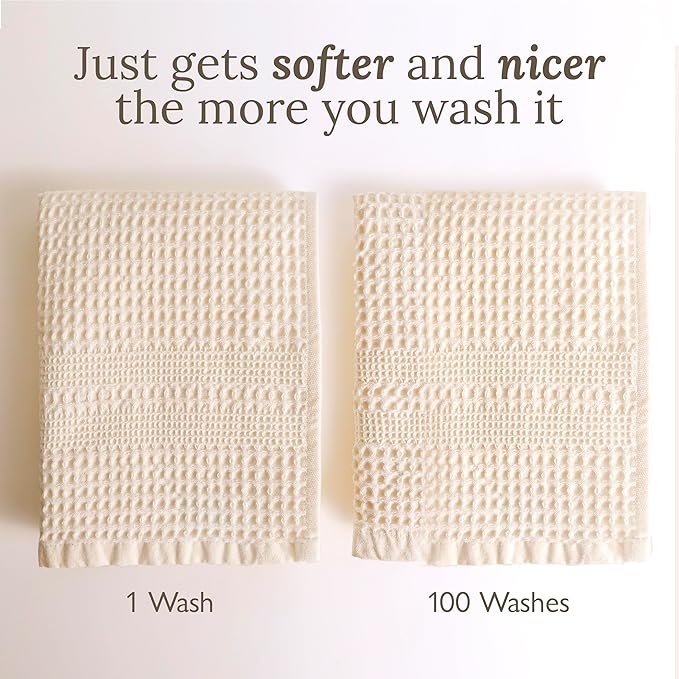 GILDEN TREE Waffle Towels for Bathroom, 100% Cotton Quick Dry Towel, Waffle Bath Towels Large, Absorbent Lightweight Travel Towel, Bath Towels Set of 2, Classic Style (Cream)