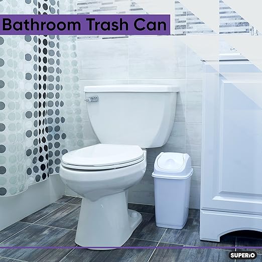 Superio Medium Trash Can with Lid 4.5 Gallon Plastic Swing Top Garbage Can Slim Waste Bin for Under Sink/Cabinet, Laundry Room, Kitchen, Office, Bedroom, Bathroom, College Dorm, 18 Qt, White, 2