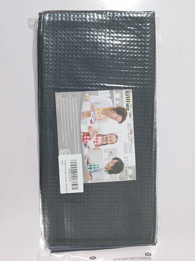 KinHwa Microfiber 6 Pack Dish Cloths Thick Waffle Weave Kitchen Dish Drying Towel Rags Super Absorbent Kitchen Tea Towels Sets 12inch x 12inch Black