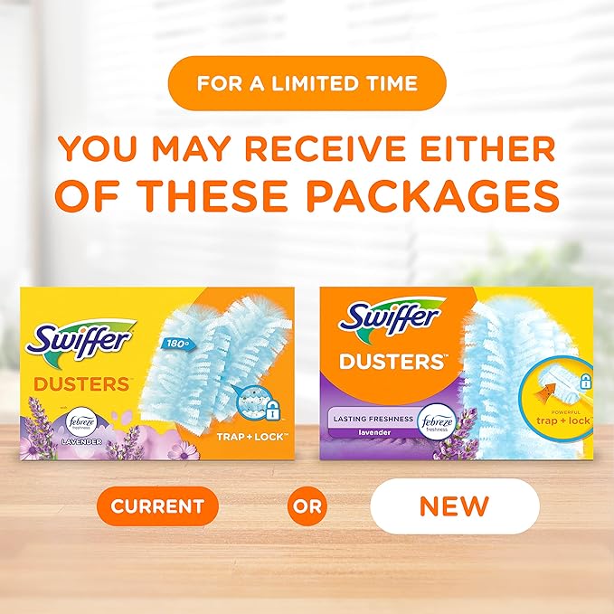 Swiffer Dusters Refill for Cleaning, Feather & Microfiber Duster Disposable Alternative, for Dusting Furniture, Blinds, Ceiling Fans, Walls, Helps Remove Allergens, Lavender, 18ct