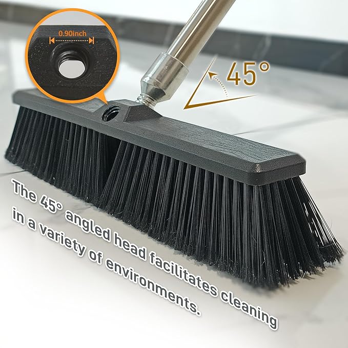 Push Broom Head Outdoor Large Stiff Bristle - Excellent Cleaning Performance- Easy Installation (18 inches)