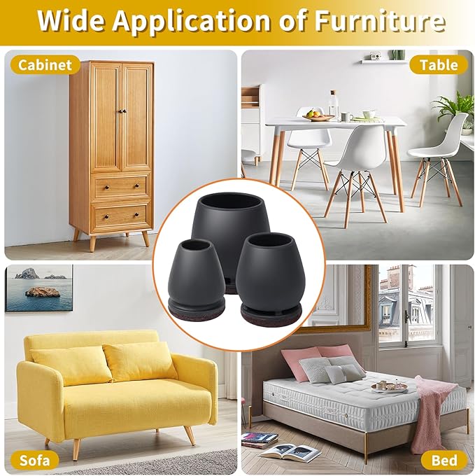 Ezprotekt 24 Pcs Black Chair Leg Floor Protectors for Hardwood Floors, Felt Furniture Pads Caps Covers, Bar Stool Floor Protectors Cups for Dining Table Desk Chair (Fit 0.83 "- 1.02", 21-26mm)