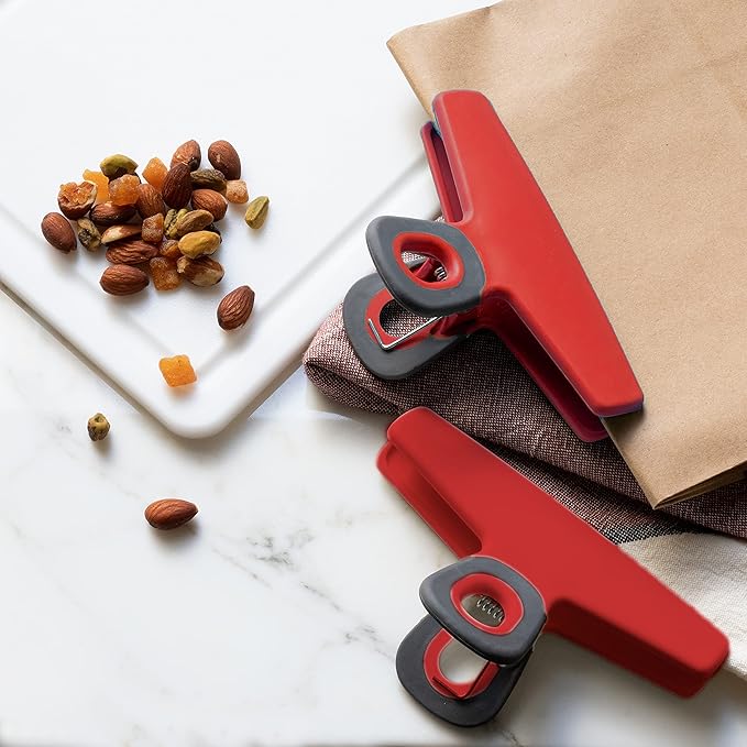 COOK WITH COLOR Wide Heavy Duty Chip Clips, Large Bag Clips for Food Storage, Pack of 4, Red