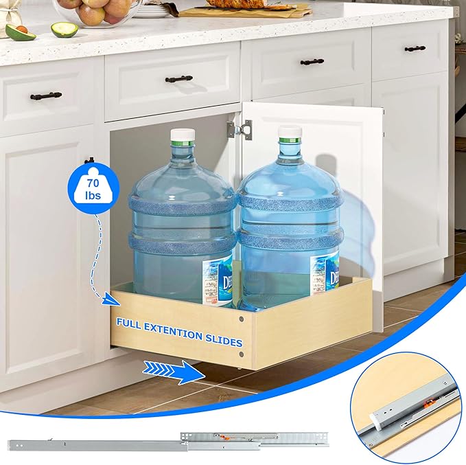 WelFurGeer Soft Close Pull Out Cabinet Organizer, 17" W x 22" D Heavy-Duty Plywood Pull-Out Cabinet Drawer, Cabinets Roll Out Drawers, Durable Pullout Drawers for Home & Kitchen Organization