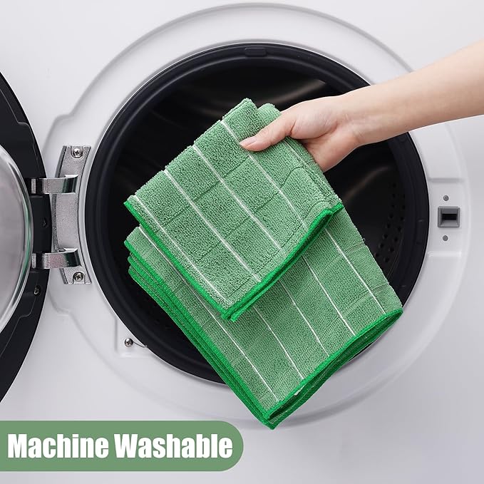 Homaxy Microfiber Kitchen Towels and Dishcloths Set, 16 Pack Soft and Absorbent Dish Hand Towels Bulk, 28 x 16 Inch & 12 x 12 Inch Quick Drying Rags for Washing Dishes, Grass Green