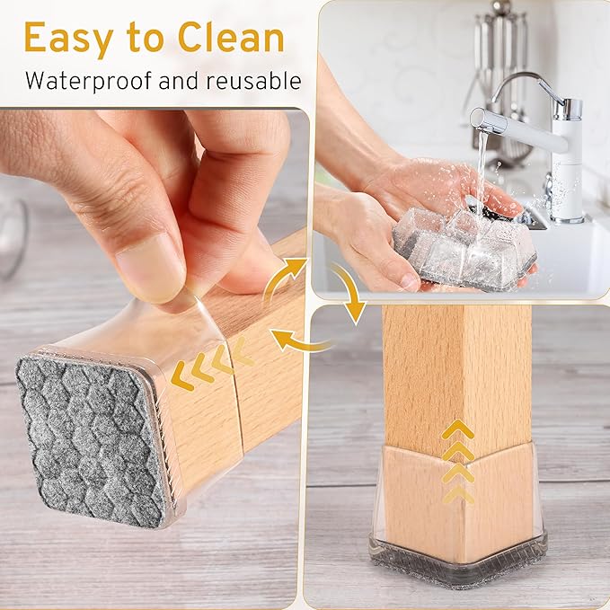 24PCS Square Chair Leg Floor Protectors, Furniture Sliders, Chair Leg Protectors for Hardwood Floors, Non-Slip Felt Furniture Pads, Silicone Cap Covers to Protect Floors, (Fit 0.75" - 1.1")