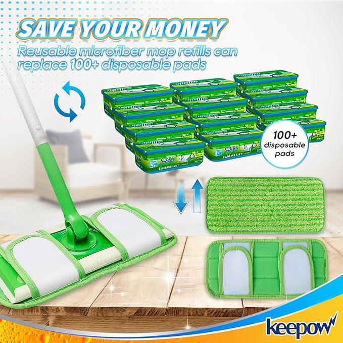 Reusable Pads Compatible with Swiffer Sweeper Mops - Washable Microfiber Mop Pad Refills - 12 Inch Floor Cleaning Mop Head Pads Work Wet and Dry - 5 Pack