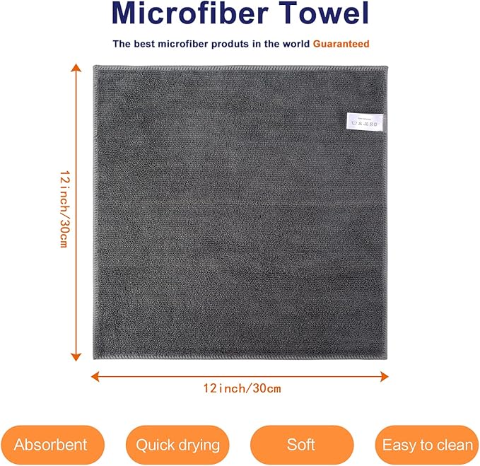 KinHwa Kitchen Washcloths for Dishes Absorbent Microfiber Dish Cloths Quick Dry Dish Rags with Poly Scour Scrub Side Ideal for Kitchen Cleaning (Gray, 12inchx12inch 10 Pack)