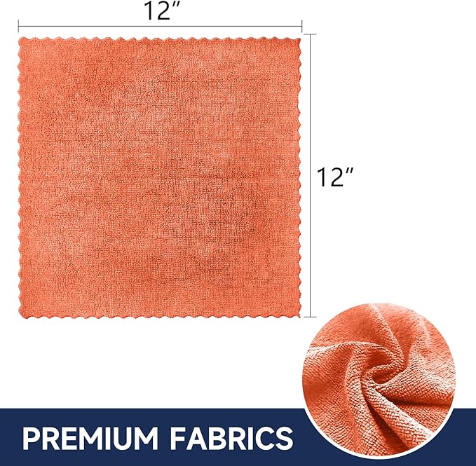 MRD's Home 20Pack Microfiber Cleaning Cloth in Bag,Multi-Purpose Reusable Cleaning Wipes Rags,Lint Free,Scratch & Streak-Free Cloth for Car,Small Microfiber Towels for House Wash,12" x 12"（Orange）