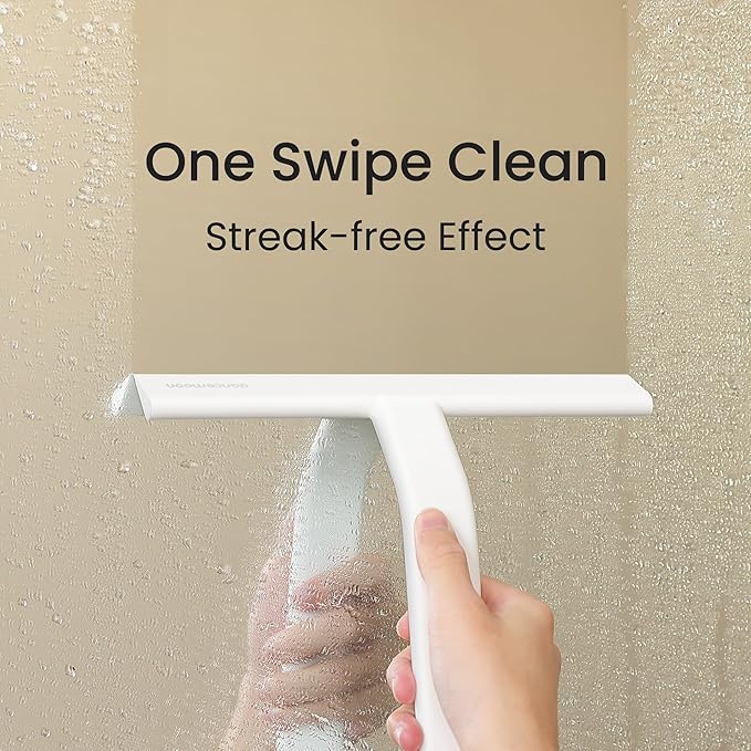 dancemoon JustHang Shower Squeegee for Glass Doors, All-One-Piece Silicone with Built-in Hook Design for Easy Hanging and Cleaning, 10 Inch White