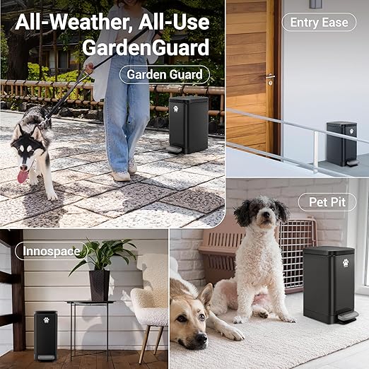 Dog Poop Trash Can Outside with Poop Scooper for Dogs, 12L/3.2Gal Metal Outdoor Garbage Can with Lid Suitable for Small, Medium and Large Dogs (Tungsten Steel)