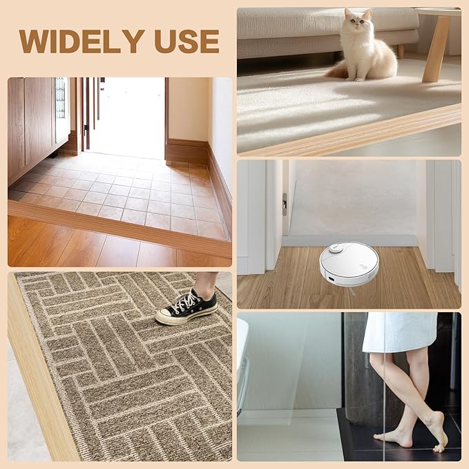 Floor Transition Strip Vinyl Door Threshold Ramp Self Adhesive Carpet Edging Strip Doorway Edge Trim, Overlap Edge Reducer for Laminate Carpet, Floor, Tile (Light Yellow Grain, 3/5" to 4/5", 3.3Ft)