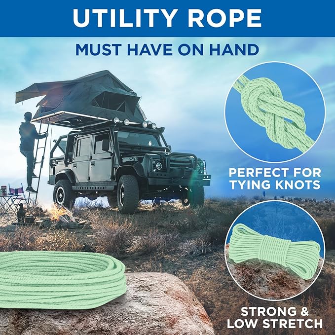 TECEUM Cotton Rope 3/16” (5 mm) – 100 FT – Strong All-Purpose Braided Rope – Natural Cotton – for Crafting, Сamping, Clothes Line, DIY, Indoor & Outdoor Use – Mint