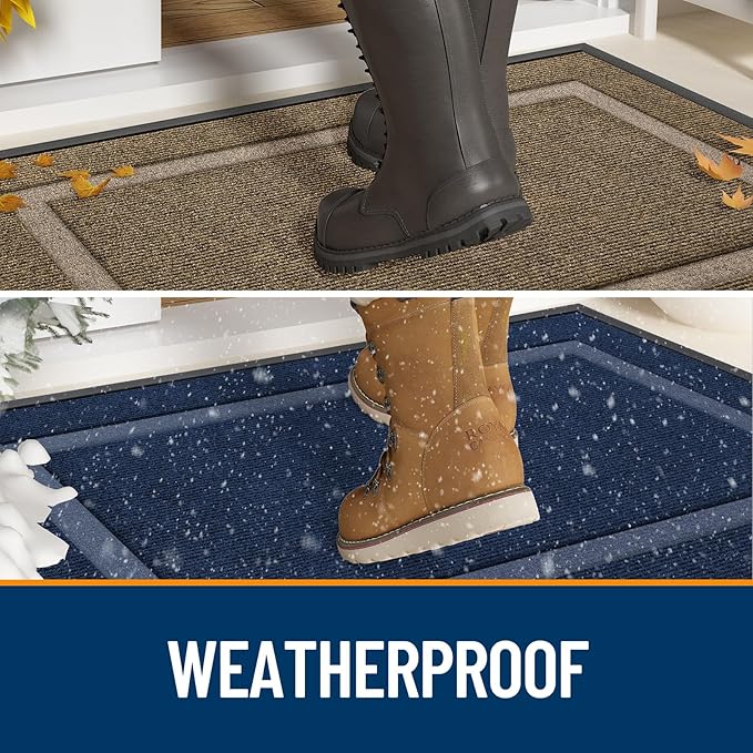 OLANLY Front Door Mat Indoor Outdoor Entrance, Waterproof All-Season, All-Weather Doormat, Sturdy Natural Rubber, Fade Resistant, Low Profile, Easy Clean Patio Porch Entryway Mat, 47x24, Green