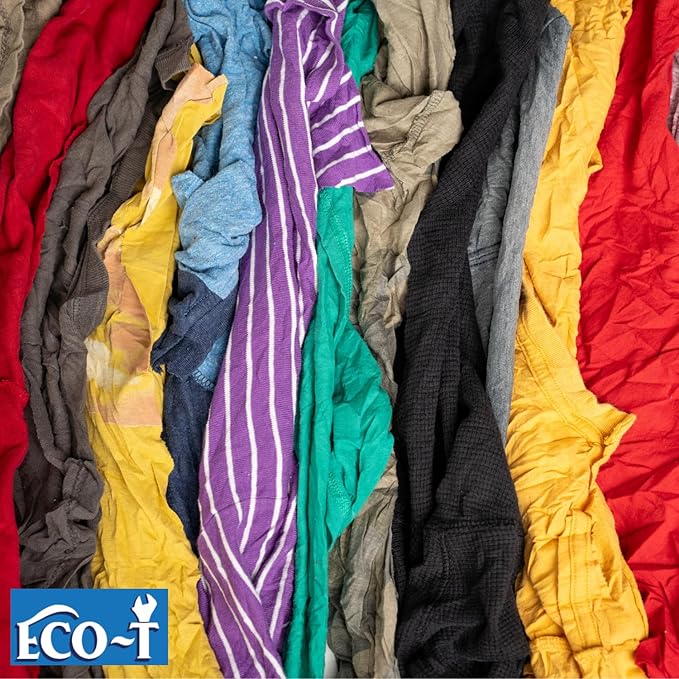 6 x 4 Lb Bags (24 Lbs) Eco-T Mechanic Shop Rags - Colored T-Shirt Material, 100% Recycled, Eco-Friendly, High Absorbency, Low Lint, Low-Cost, Industrial Use Wiping Cloth