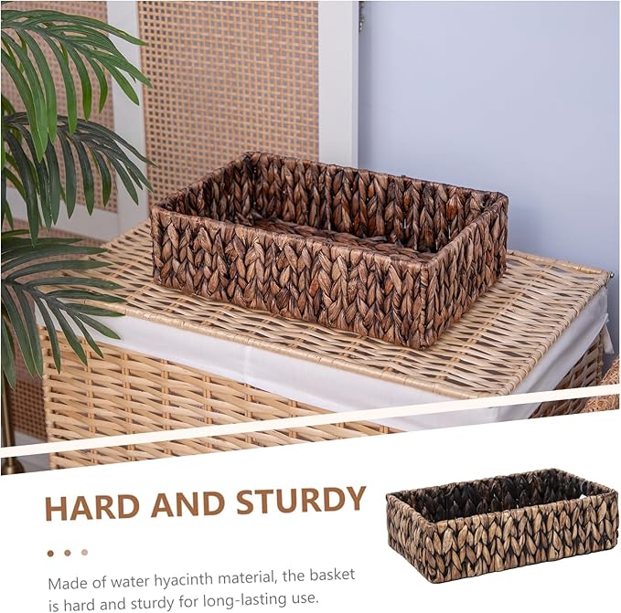 Handwoven Wicker Storage Baskets Set, Natural water hyacinth & Iron Frame | Triple Sizes (Small, Medium, Large) for Home Organizing, Bathroom, Shelves | Woven Baskets for Storage & Decor (Dark Brown)