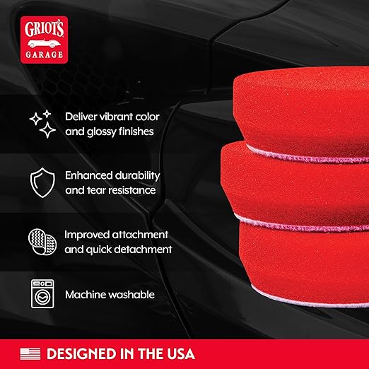 Griot's Garage 3” Red Foam Waxing Pads for Car Detailing, Polishing and Buffing Pads for Use with Waxes and Sealants, 11263, Set of 3