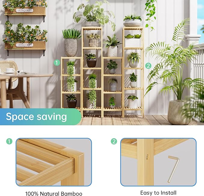 SMIBUY Bathroom Storage Shelf, 4-Tier Bamboo Rack Organizer, Multifunctional Shelving Unit for Living Room Bedroom Kitchen (Natural)