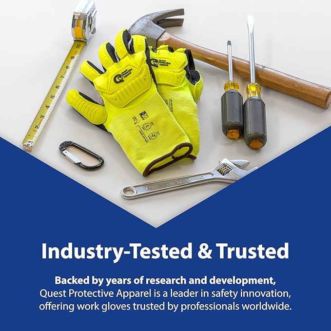Quest Protective Apparel - High Visibility Cut Resistant Work Gloves - Puncture Resistant Safety Gloves for Men and Women Large, 1 Pair