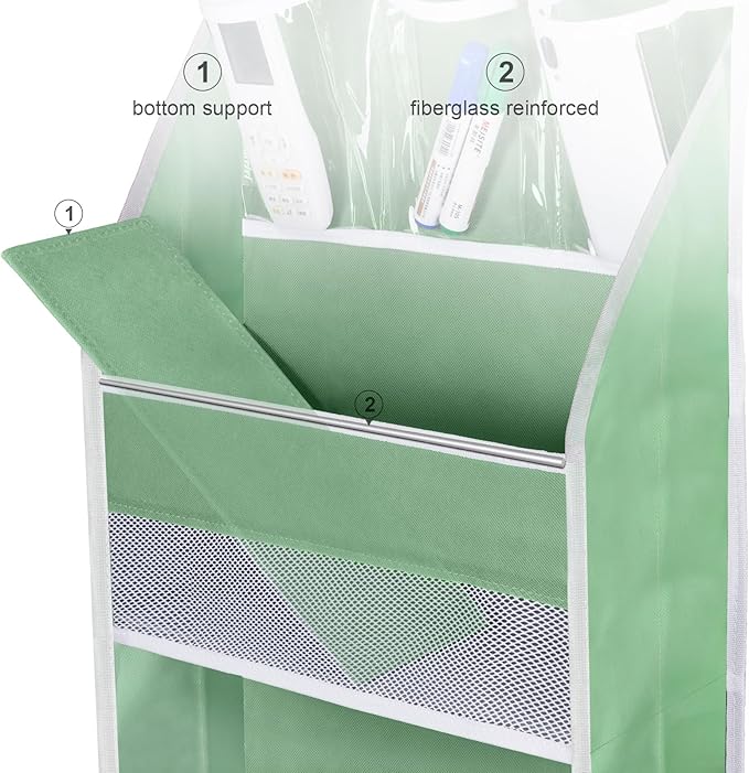 Univivi 5-Shelf Fabric Door Storage Over Door Hanging Organizer with 4 Large Pockets and 3 Small PVC Pockets Nursery Closet Cabinet Wall Mount Hanging Storage Organizers for Baby Nursery (Green)