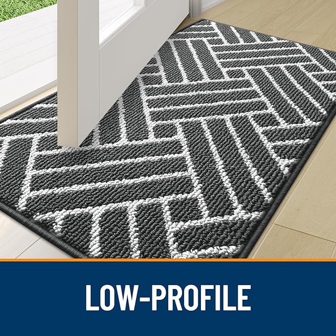 OLANLY Indoor Door Mat, 48x32 Inch, Dirt Resistant and Absorbent, Non-Slip Rubber Backing Floor Mats, Easy Clean Low-Profile Doormat for Entryway, Front Door, and Inside Entrance, Charcoal