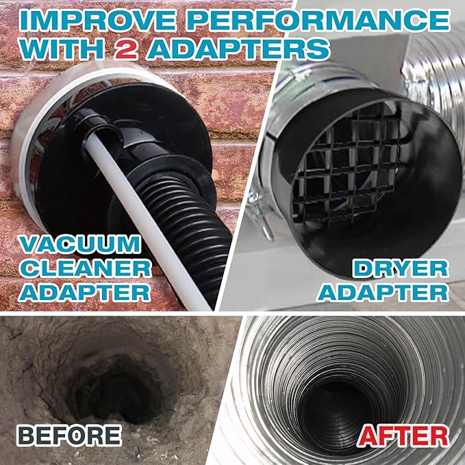 Sealegend 15-Piece Dryer Vent Cleaner Kit Omnidirectional Dryer Cleaning Kit Include 30 Feet Dryer Vent Brush, Black Dryer Lint Vacuum Attachment&Dryer Lint Trap Brush, Vacuum & Dryer Adapters