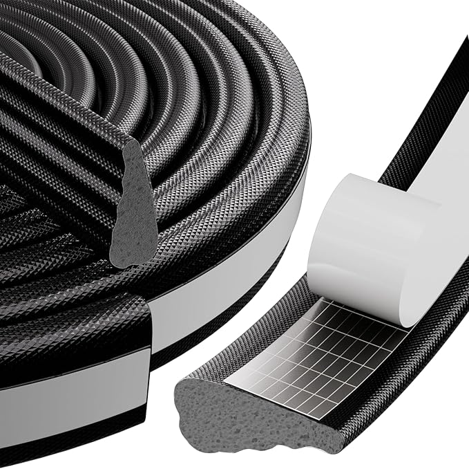 3Pcs×196" Wedge Weather Stripping Door Seal Strip for Door Frame & Window,Self Adhesive Window Insulation Draft Stopper Seal for Winter,Gray Foam Door Gap Filler for Soundproofing Light Blocker,Black