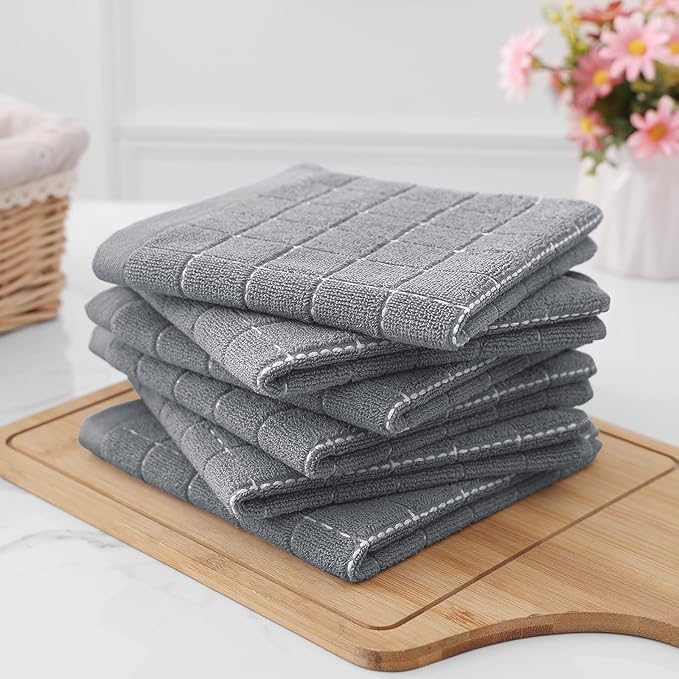Homaxy 100% Cotton Terry Kitchen Dish Cloths, Ultra Soft and Absorbent Dish Towels for Kitchen, Suitable for Drying and Washing Dishes, 12 Pack, 12 x 12 Inches, Grey