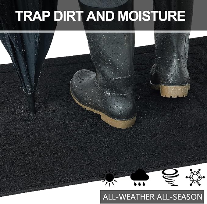 FONEYI Indoor Door Mat 36" x 59", Dirt Trapper Door Mats Non-Slip Entryway Rugs Washable, Absorbent Resist Dirt Welcome Mat, Low Profile Inside Floor Mats for Front Back Door and Entryway, Black