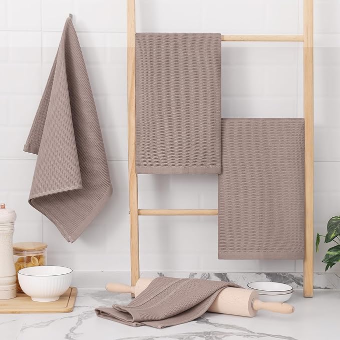 Homaxy 100% Cotton Waffle Weave Kitchen Towels - 4 Pack Soft and Absorbent Dish Towels - 16 x 26 Inches Quick Dry Hand Towels - Brown