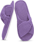 Evshine Summer House Slippers for Women Corduroy Cross Bow Indoor Slippers Open Toe Slip On Bedroom Shoes with Memory Foam