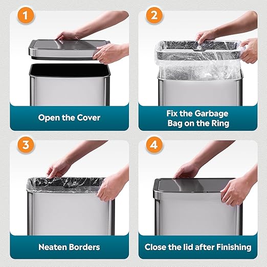 WLIVE 16 Gallon Motion Sensor Trash Can, 60 Liter Automatic Kitchen Trash Can with Soft Close Lid, Touchless Electronic Smart Stainless Steel Waste Bin for Kitchen, Office, Silver