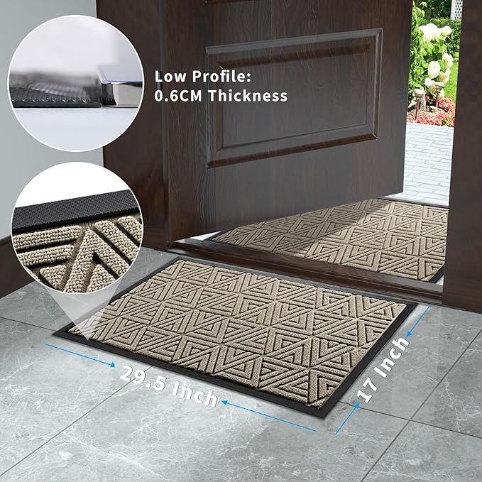 Yimobra Outdoor Mats for Front Door 29.5x17, All-Weather Waterproof Non-Slip Outdoor Door Mat Outside Eentrance, Garage/Patio Entryway Indoor Doormat, Easy Clean, Beige