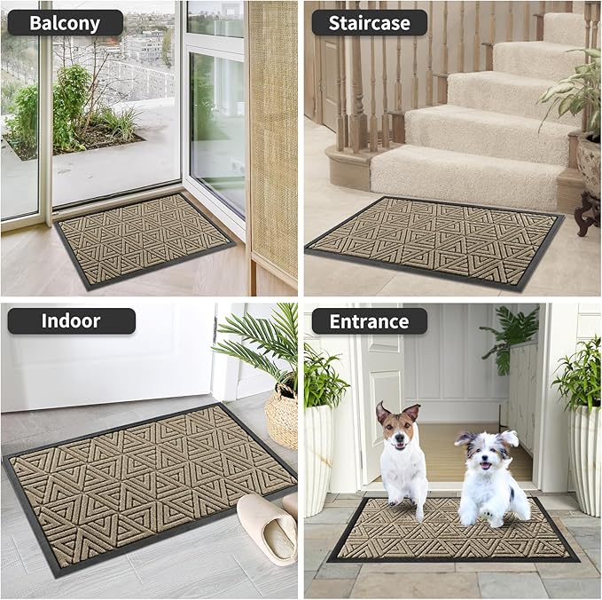 Yimobra Large Door Mat 36x24, All-Weather Waterproof Non-Slip Welcome Matt Outdoor, Heavy Duty Non Slip Doormat for Entryway for Patio and Garage Indoor, Easy Clean, Beige