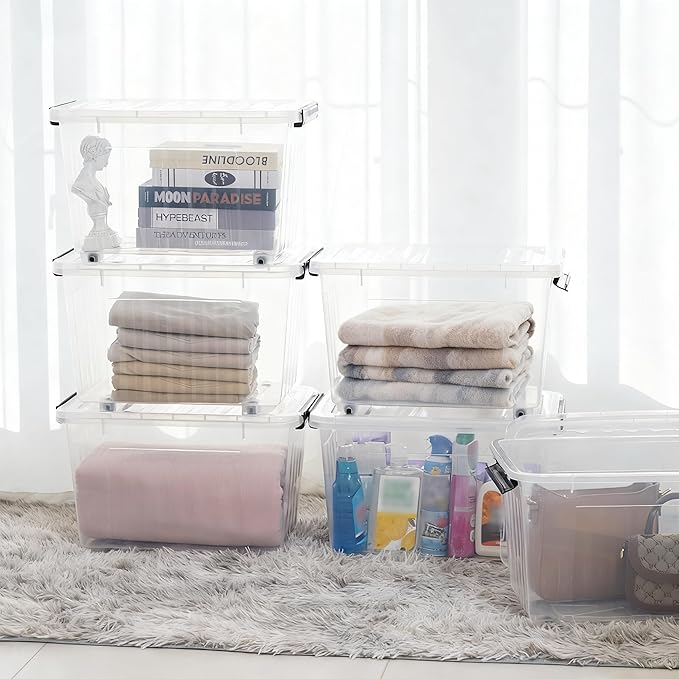 Citylife 54 QT Clear Plastic Storage Bins with Lids Stackable and Nestable Storage Boxes with Lids Large Plastic Storage Containers for Garage, Closet, Kitchen, 4 Packs