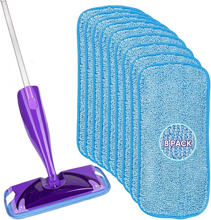 HOMEXCEL Reusable Mop Pads Compatible with Swiffer WetJet (8 Pack) - 12-inch Microfiber Mop Pads Wet Jet Refills for Wet Mopping Cloths - Hardwood Floor Cleaning