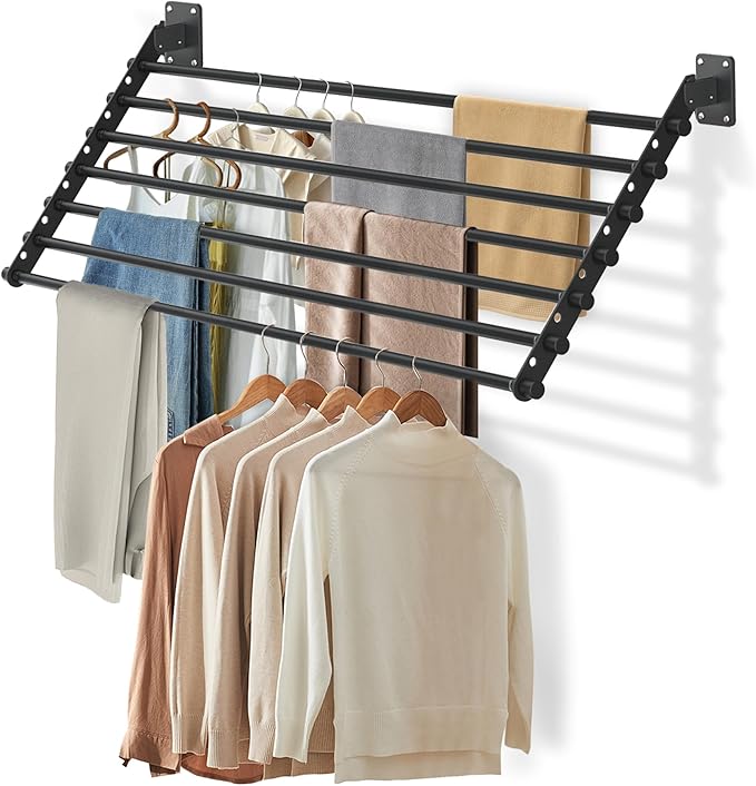 Wall Mounted Clothes Drying Rack 43 Inch – Foldable Laundry Drying Rack for Wall Mount, Space Saving Indoor Drying Rack for Clothes, Compact & Sturdy Design