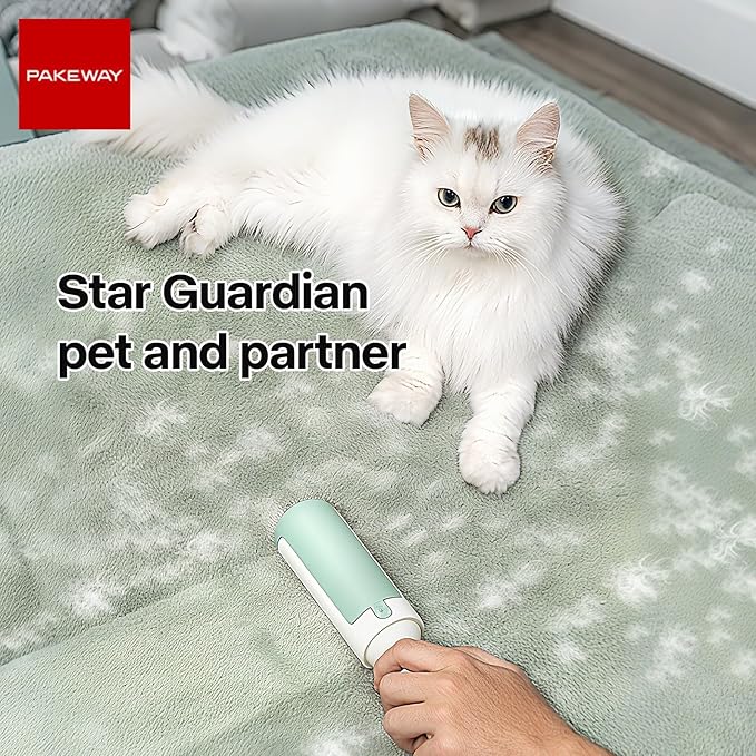 PAKEWAY 2 Pack Pet Hair Removal Tool, Reusable Dog & Cat Fur Remover with Comfy Non-Slip Handle, Portable Lint Roller with Self-Cleaning Base for Couch, Car Seat, Carpet, Bedding