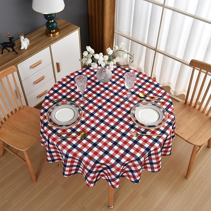 Waterproof Plaid Tablecloth Fabric - Round 25 Inch Classic Gingham Checker Table Cloth for Indoor/Outdoor Use - Buffalo Table Cover for Picnics, BBQs, and Parties