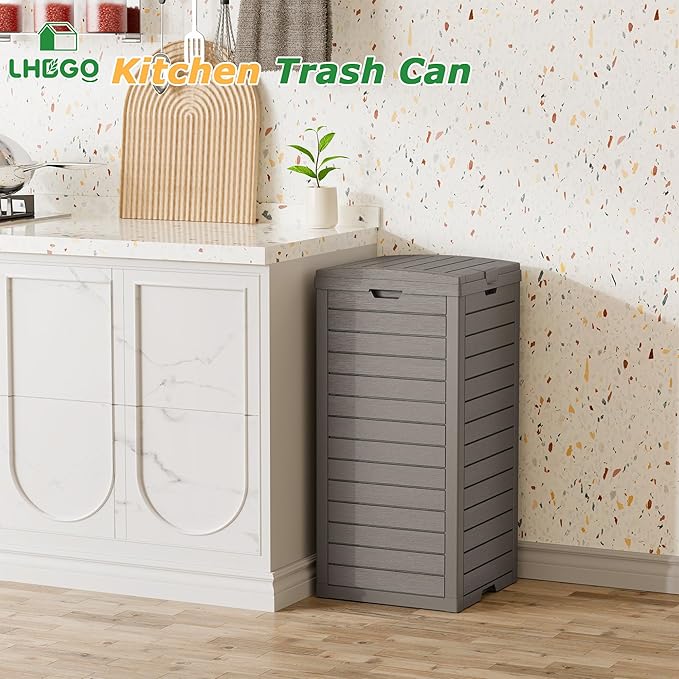 Outdoor Trash Can, 31 Gallon Garbage Can with Tiered Lid and Drip Tray, Waterproof Resin Patio Waste Bin for Garden, Backyard, Deck