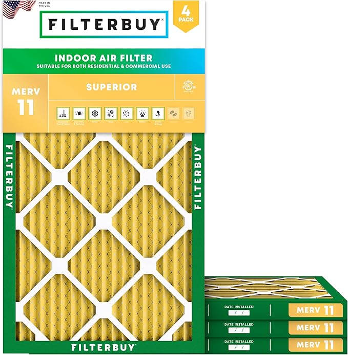 Filterbuy 16x32x1 Air Filter MERV 11 (MPR 1200) Allergen Defense Replacement (4-Pack), Electrostatic Pleated HVAC AC Furnace Filters, Made in USA (Actual Size: 15.50 x 31.50 x 0.75)