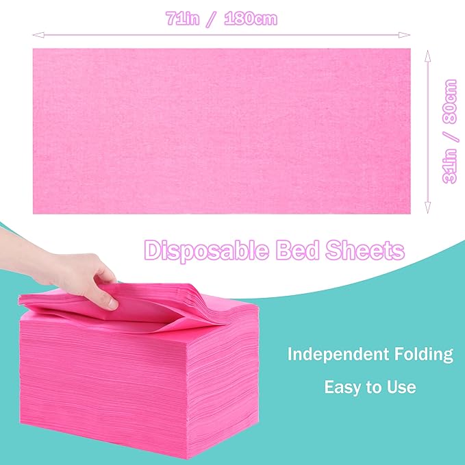 Disposable Bed Sheets for Massage Table 200 Pcs 31" x 71" Waterproof Massage Table Sheets Soft Non Woven Fabric SPA Massage Table Bed Cover Breathable for Beauty Tattoos Waxing Travel (Pink)