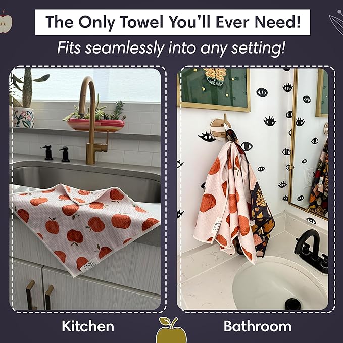 Microfiber Hand Towel & Washcloth Set of 2 - Double-Sided, Waffle Weave, Super Absorbent, Lint-Free, Fast Drying - Jonny & Gather Pattern for Bathroom, Kitchen, Car, and Window Cleaning