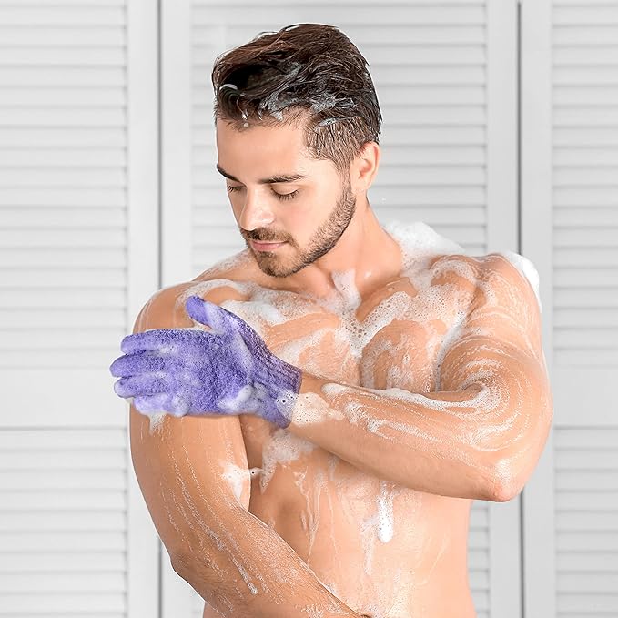 Evridwear Exfoliating Dual Texture Bath Gloves for Shower, Spa, Massage and Body Scrubs, Dead Skin Cell Remover, with Hanging Loop Heavy(5 Pairs Gift Set for Men and Women )