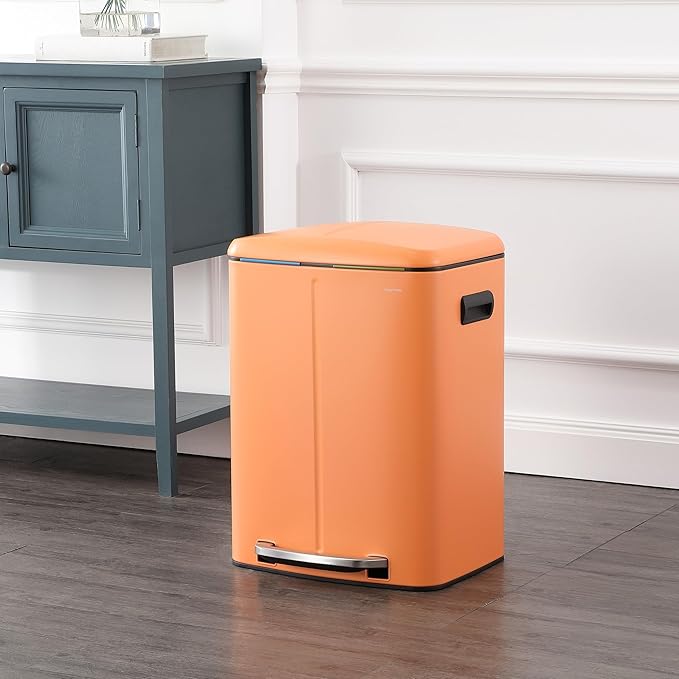happimess HPM1005K Marco Rectangular 10.6-Gallon Double Bucket Trash Can with Soft-Close Lid, Carrot Cake, Fingerprint Resistant, Modern, Minimalistic for Home, Kitchen, Office, Bedroom, Bathroom